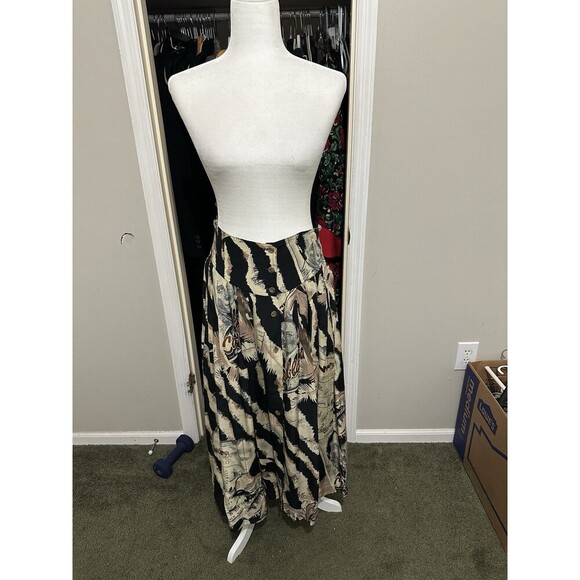 Byblos Maxi Skirt Size M Casablanca Theme Pleated Linen Button Front Waist 30” - Picture 2 of 11